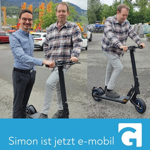 🛴 Simon ist seit letzter Woche e-mobil 💨 

Mit seinem brandneuen Firmen-E-Scooter, den er von Markus überreicht bekommen...